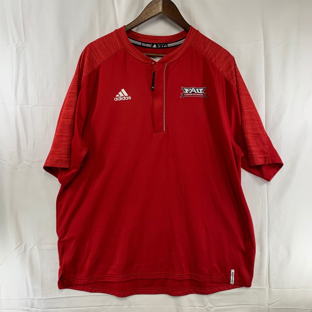Adidas FAU Owls Jersey Mens XL Red Quarter Zip Climalite Short Sleeve A6N004